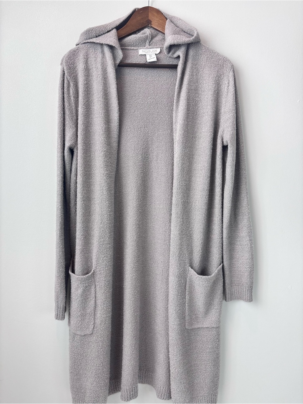 Rachel Zoe Gray Hooded Open Front Cardigan Sweater | S